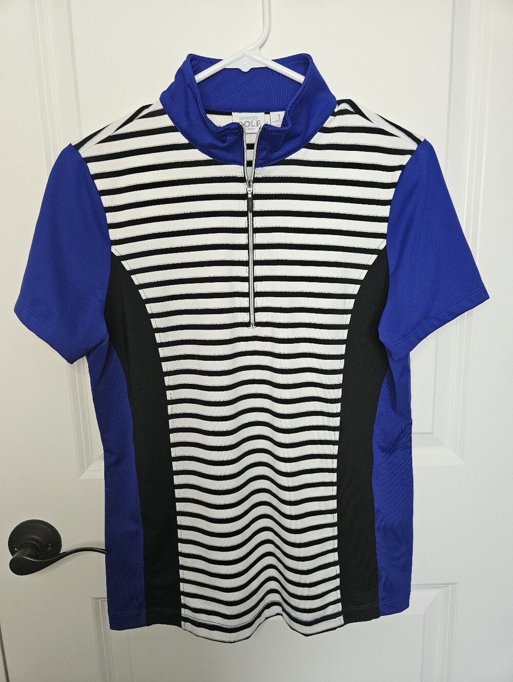 Zenergy Golf by Chico's Women's Golf Polo Size 1 Striped 1/4 Zip Mock Neck